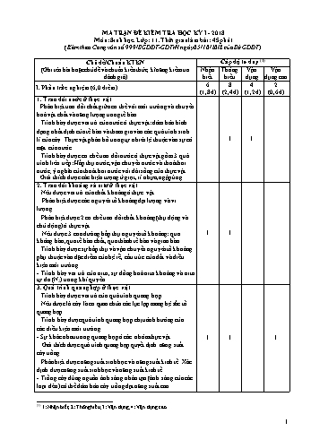 Đề cương ôn tập học kỳ I năm 2018 môn Sinh học Lớp 11