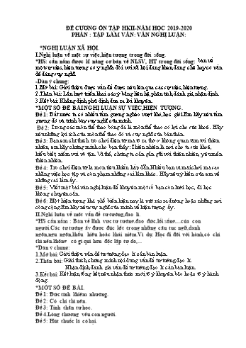 Đề cương ôn tập học kỳ II môn Ngữ văn Lớp 8 - Phần Tập làm văn: Văn nghị luận - Năm học 2019-2020