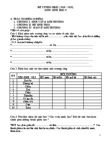 Đề cương ôn tập học kỳ II môn Sinh học Lớp 9 - Năm học 2019-2020