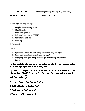Đề cương ôn tập học kỳ II môn Vật lí Lớp 9 - Năm học 2019-2020 - Phạm Thị Thúy