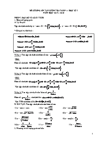 Đề cương ôn tập kiểm tra học kì 1 môn Toán Lớp 11 (Lần 1) - Năm học 2017-2018