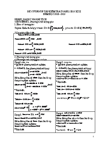 Đề cương ôn tập kiểm tra học kì 1 môn Toán Lớp 11 (Lần 2) - Năm học 2018-2019