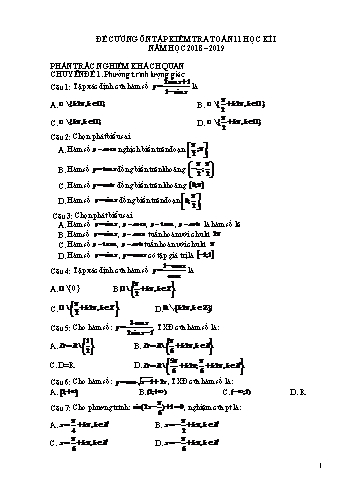 Đề cương ôn tập kiểm tra học kì 1 môn Toán Lớp 11 (Lần 3) - Năm học 2018-2019
