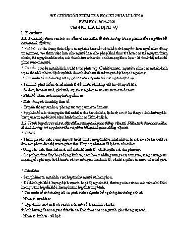Đề cương ôn tập kiểm tra học kì 2 môn Địa lí Lớp 10 - Năm học 2019-2020 - Thái Hữu My