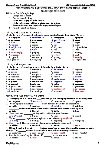 Đề cương ôn tập kiểm tra học kì II Tiếng Anh 12 - Năm học 2019-2020 - Trường THPT Nguyễn Trung Trực