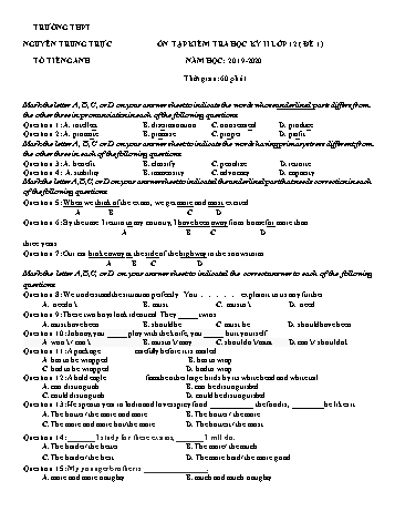 Đề cương ôn tập kiểm tra học kỳ II Tiếng Anh 12 - Đề 1 - Năm học 2019-2020 - Trường THPT Nguyễn Trung Trực