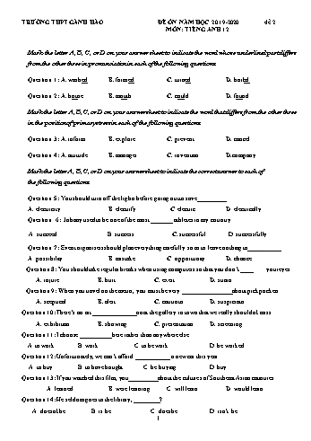 Đề cương ôn tập môn Tiếng Anh Lớp 12 - Đề 2 - Năm học 2019-2020 - Trường THPT Gành Hào