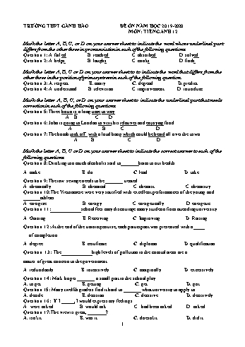 Đề cương ôn tập môn Tiếng Anh Lớp 12 - Năm học 2019-2020 - Trường THPT Gành Hào