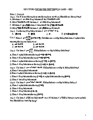 Đề cương ôn tập thi thử THPT Quốc gia năm 2018 môn Toán (Lần 2) - Học kì I