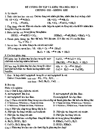 Đề cương ôn tập và kiểm tra môn Hóa học Lớp 8 - Chương: Oxi. Không khí