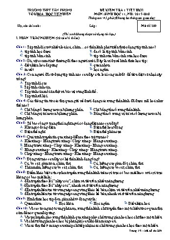 Đề kiểm tra 1 tiết học kì II môn Sinh học Lớp 11 - Mã đề 209 - Năm học 2017-2018 - Trường THPT Tân Phong (Kèm đáp án)