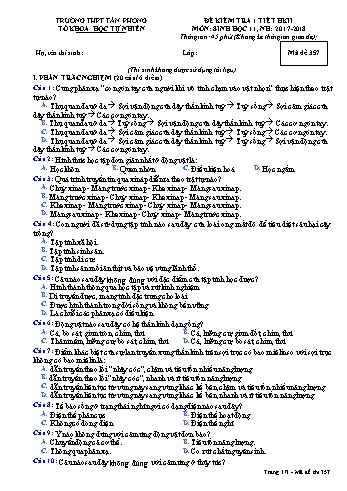 Đề kiểm tra 1 tiết học kì II môn Sinh học Lớp 11 - Mã đề 357 - Năm học 2017-2018 - Trường THPT Tân Phong (Kèm đáp án)