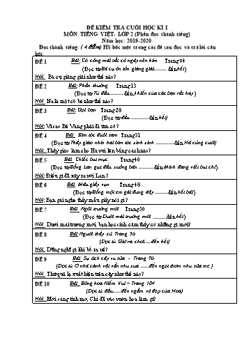 Đề kiểm tra cuối học kì I môn Tiếng Việt Lớp 2 - Năm học 2019-2020 (Có đáp án)