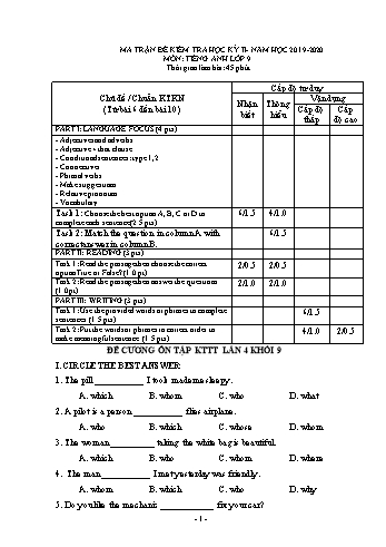 Đề kiểm tra học học kỳ II môn Tiếng Anh Lớp 9 (Lần 4) - Năm học 2019-2020