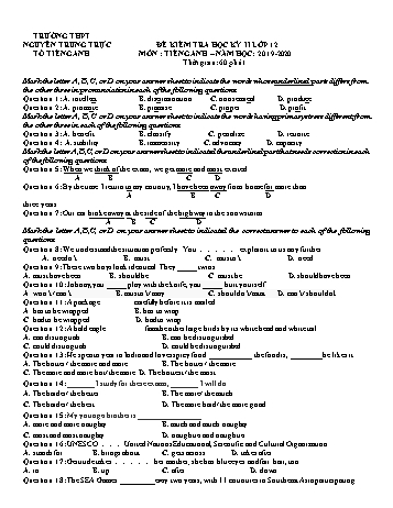Đề kiểm tra học kỳ II môn Tiếng Anh Lớp 12 - Năm học 2019-2020 - Trường THPT Nguyễn Trung Trực