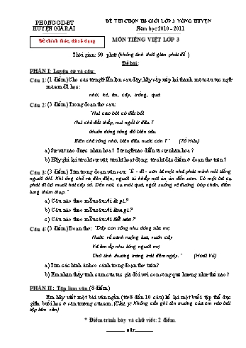 Đề thi chọn học sinh giỏi vòng Huyện môn Tiếng Việt Lớp 3 - Phòng GD&ĐT Huyện Giá Rai (Có đáp án)