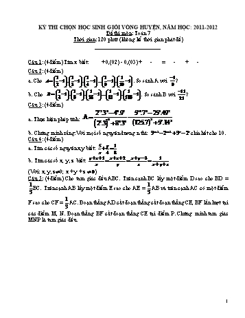 Đề thi chọn học sinh giỏi vòng Huyện môn Toán Lớp 7 (Có đáp án)