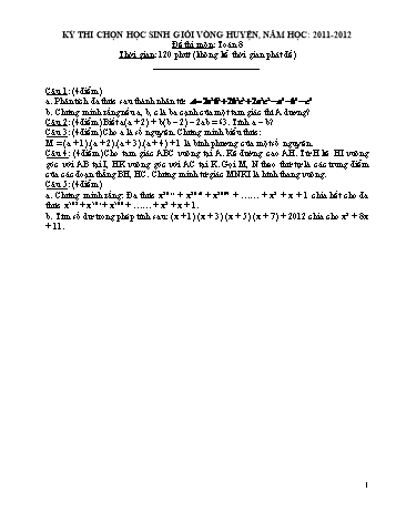 Đề thi chọn học sinh giỏi vòng Huyện môn Toán Lớp 8 (Có đáp án)
