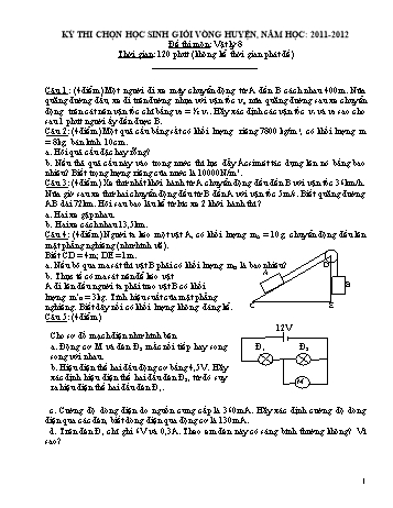 Đề thi chọn học sinh giỏi vòng Huyện môn Vật lý Lớp 8 (Có đáp án)