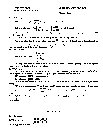 Đề thi học sinh giỏi môn Toán Khối 9 - Trường THCS Minh Khai (Có đáp án)