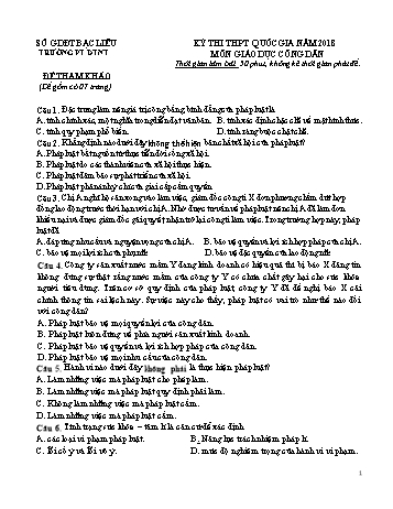 Đề thi THPT Quốc gia năm 2018 môn Giáo dục công dân - Trường PT DTNT, Bạc Liêu (Có đáp án)