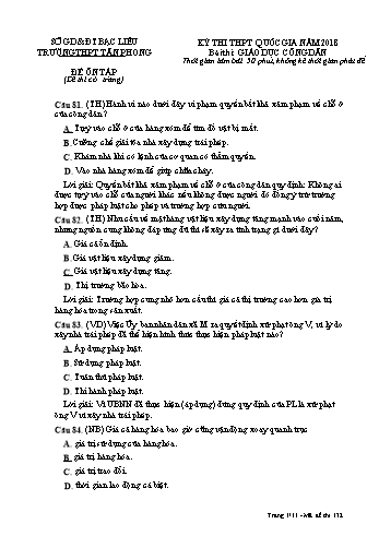 Đề thi THPT Quốc gia năm 2018 môn Giáo dục công dân - Trường THPT Tân Phong (Có đáp án)
