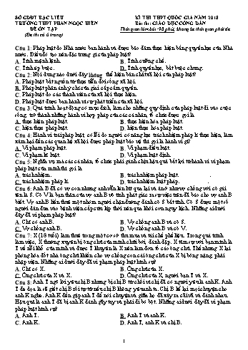 Đề thi THPT Quốc gia năm 2018 môn Giáo dục công dân - Trường THPT Phan Ngọc Hiển (Có đáp án)