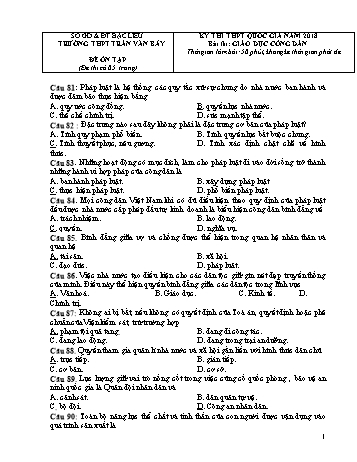 Đề thi THPT Quốc gia năm 2018 môn Giáo dục công dân - Trường THPT Trần Văn Bảy (Có đáp án)