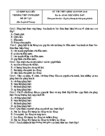 Đề thi THPT Quốc gia năm 2018 môn Giáo dục công dân - Trường THPT Ninh Quới (Có đáp án)