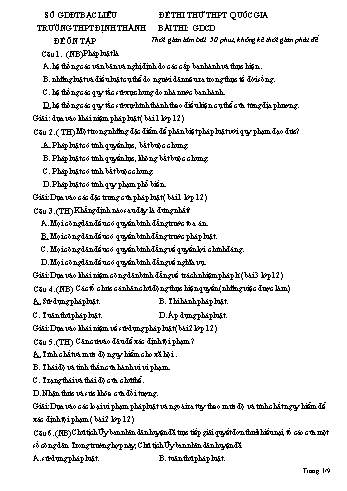 Đề thi thử THPT Quốc gia môn Giáo dục công dân - Trường THPT Định Thành (Có đáp án)