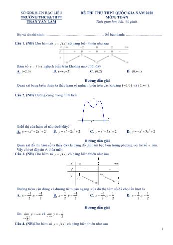 Đề thi thử THPT Quốc gia năm 2020 môn Toán - Trường THCS&THPT Trần Văn Lâm (Có đáp án)