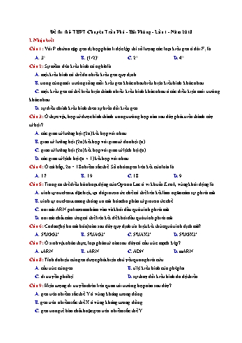 Đề thi thử THPTQG năm 2018 môn Sinh học (Lần 1) - Trường THPT Chuyên Trần Phú (Có đáp án)