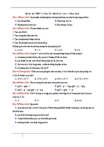 Đề thi thử THPTQG năm 2018 môn Sinh học (Lần 1) - Trường THPT Lí Thái Tổ (Có đáp án)