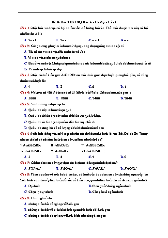 Đề thi thử THPTQG năm 2018 môn Sinh học (Lần 1) - Trường THPT Mỹ Đức A (Có đáp án)