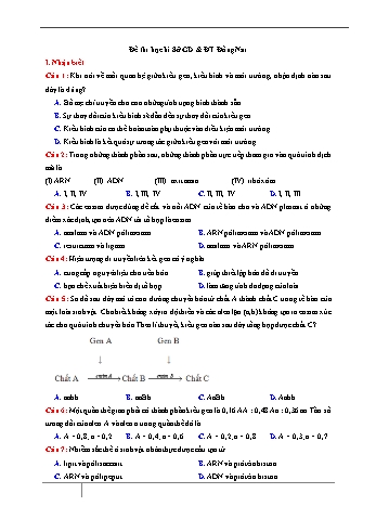 Đề thi thử THPTQG năm 2018 môn Sinh học - Sở GD&ĐT Đồng Nai (Có đáp án)