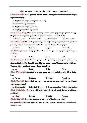 Đề thi thử THPTQG năm 2018 môn Sinh học - Trường THPT Nguyễn Thông (Có đáp án)