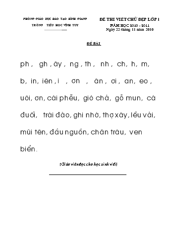 Đề thi viết chữ đẹp Khối Tiểu học - Trường tiểu học Vĩnh Tuy
