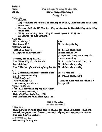 Giáo án buổi chiều Lớp 1 - Tuần 8 - Năm học 2014-2015