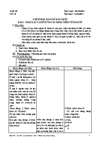 Giáo án Đại số Lớp 9 - Chương II: Hàm số bậc nhất - Tiết 18, Bài 1: Nhắc lại và bổ sung các khái niệm về hàm số - Lý Thị Nhanh