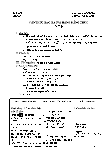 Giáo án Đại số Lớp 9 - Tiết 2: Căn thức bậc hai và hằng đẳng thức √A^2= |A| - Lý Thị Nhanh