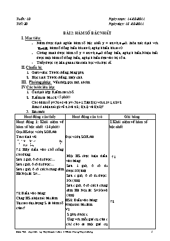 Giáo án Đại số Lớp 9 - Tiết 20, Bài 2: Hàm số bậc nhất - Lý Thị Nhanh