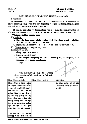 Giáo án Đại số Lớp 9 - Tiết 26, Bài 5: Hệ số góc của đường thẳng y=ax+b (a≠0) - Lý Thị Nhanh