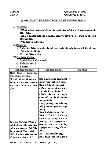 Giáo án Đại số Lớp 9 - Tiết 42, Bài 5: Giải toán bằng cách lập hệ phương trình - Lý Thị Nhanh