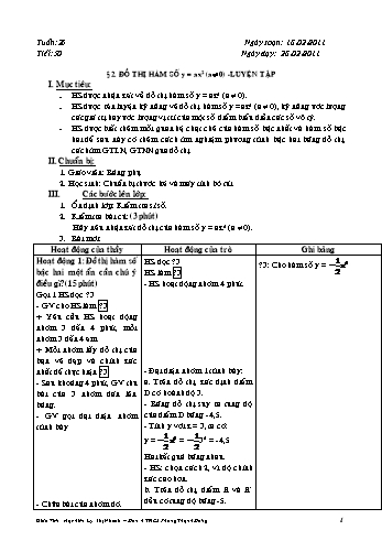 Giáo án Đại số Lớp 9 - Tiết 50, Bài 2: Đồ thị hàm số y = ax2 (a≠0). Luyện tập - Lý Thị Nhanh