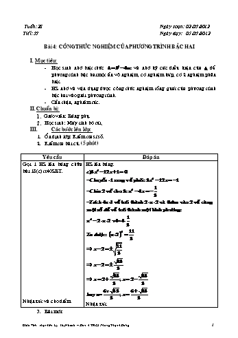 Giáo án Đại số Lớp 9 - Tiết 53, Bài 4: Công thức nghiệm của phương trình bậc hai - Lý Thị Nhanh