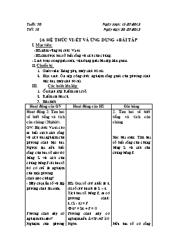 Giáo án Đại số Lớp 9 - Tiết 58, Bài 6: Hệ thức Vi-ét và ứng dụng, bài tập