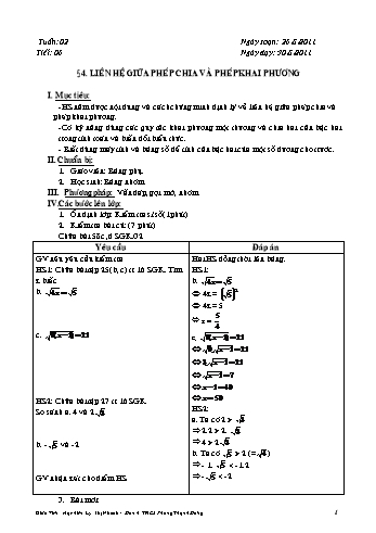 Giáo án Đại số Lớp 9 - Tiết 6, Bài 4: Liên hệ giữa phép chia và phép khai phương - Lý Thị Nhanh