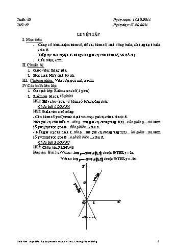 Giáo án Đại số Lớp 9 - Tuần 10, Tiết 19: Luyện tập - Lý Thị Nhanh
