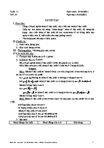 Giáo án Đại số Lớp 9 - Tuần 11, Tiết 21: Luyện tập - Lý Thị Nhanh