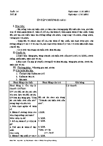 Giáo án Đại số Lớp 9 - Tuần 14, Tiết 28: Ôn tập chương II (Tiết 1) - Lý Thị Nhanh